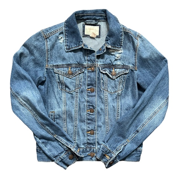 Forever 21 Classic Distressed Denim Women Jean Jacket Small. - Picture 1 of 12